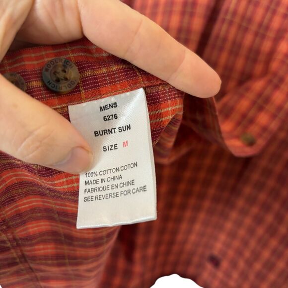 Woolrich Burnt Sun Orange Red Short Sleeve Button Front Shirt Men's Medium - Picture 3 of 6